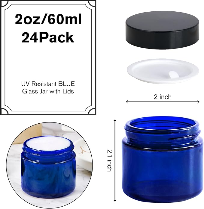 2oz Jars with Lids, Hoa Kinh 24 Pack Blue Glass Jars with Lids Empty Cosmetic - Image 3