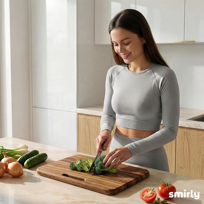 SMIRLY Wooden Cutting Boards for Kitchen, Double-Sided Cutting Board - Image 8