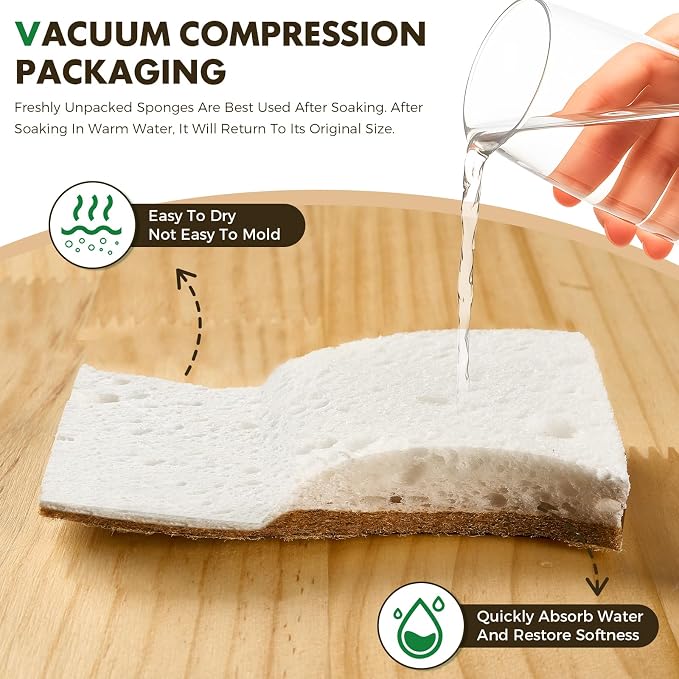 COBETE 12 Pack Natural Biodegradable Kitchen Non Scratch Sponges, Compostable - Image 4
