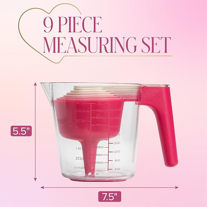 Paris Hilton 9-Piece Measuring Set, Durable Plastic Measuring Cups and Spoons - Image 6