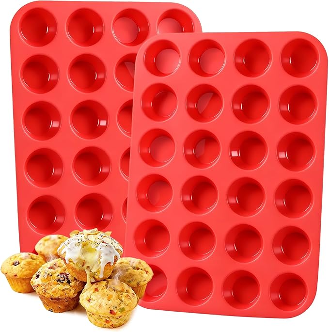 CAKETIME Silicone Mini Muffin Pan, 24 Cups Mini Cupcake Pans Silicone Muffin Tin by CAKETIME