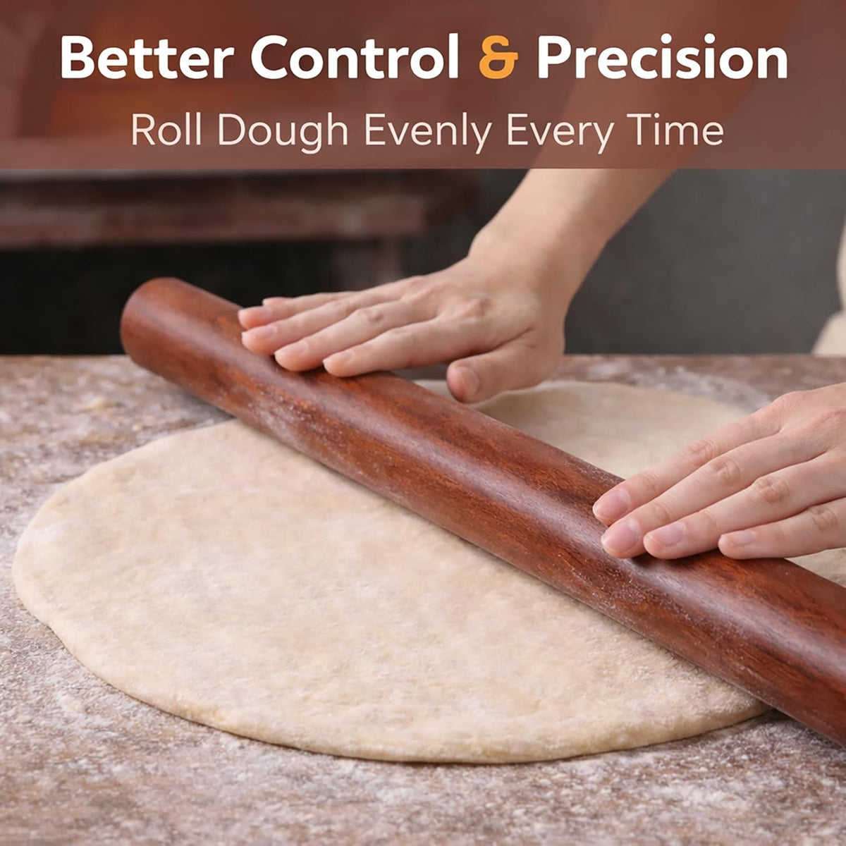 17 Inch French Rolling Pin, Wooden Dough Roller for Baking, Solid Wood