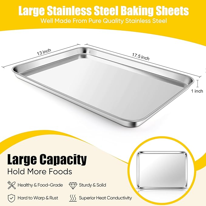 Homikit 1 Pack Baking Sheet, 18 x 13 Inches Stainless Steel Large Cookie Pan - Image 2