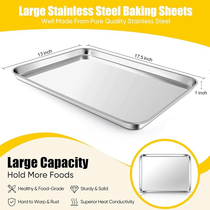 Homikit 2 Pack Baking Sheet, 18” x 13” Stainless Steel Large Cookie Pan Set - Image 2