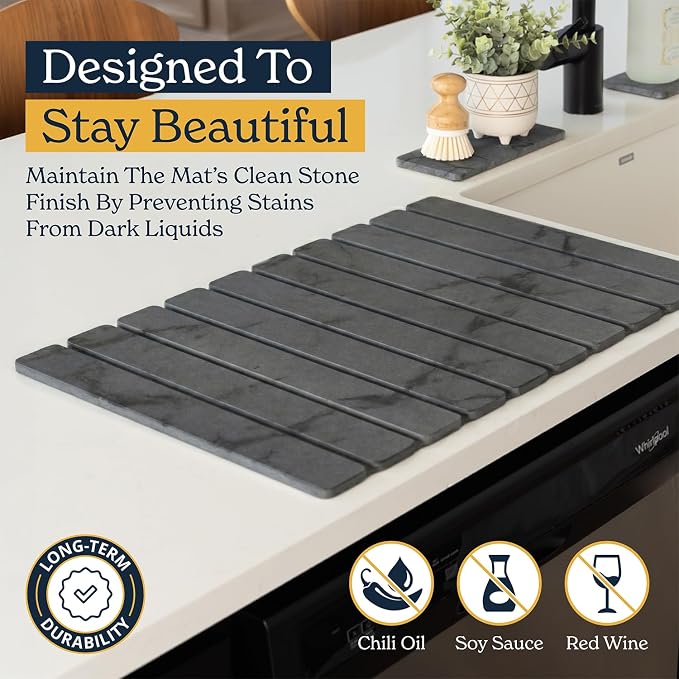 Oleex 3-Pack Stone Dish Drying Mat Set Includes 1 Large 24”x16” & 2 Small 4”x9” - Image 7
