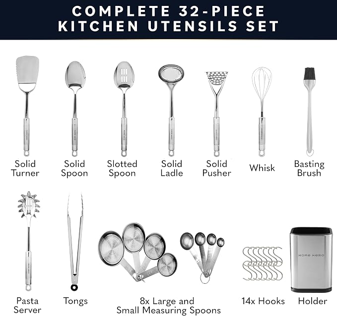 Home Hero 32-Piece Stainless Steel Kitchen Utensil Set - Image 2