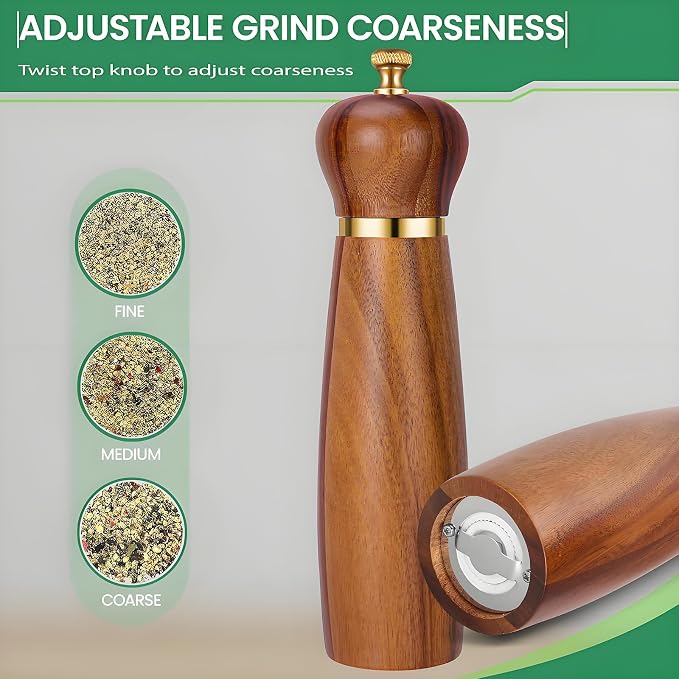 Acacia Wood Salt and Pepper Grinder Set - Image 7