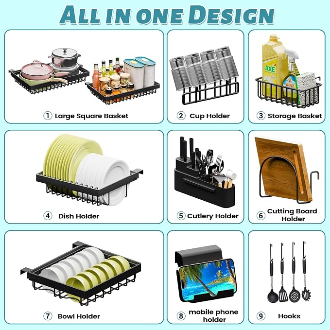 ADBIU Over The Sink Dish Drying Rack Snap-On Design 2 Tier Large Dish Rack) - Image 4