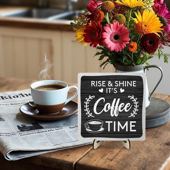 Coffee Bar Sign Plaque Decor, Coffee Bar Accessories, Rustic Wooden Tabletop - Image 6