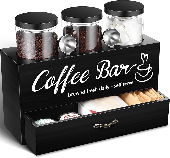 3 Pcs Coffee Canister Set with Shelf and Spoon Plastic Coffee Bean Storage by Skybooly