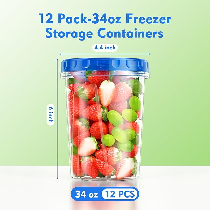 BiuLeon 12 Pack-34oz Freezer Storage Containers, Plastic Food Storage Containers - Image 2