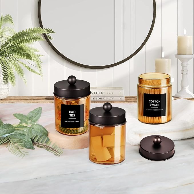 3 Pack Apothecary Jar Canisters Bathroom Vanity Organizer - Image 6