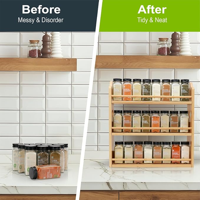 3 Tier Bamboo Spice Rack, Spice Rack Organizer, Seasoning Jars Rack Shelf Spice - Image 4