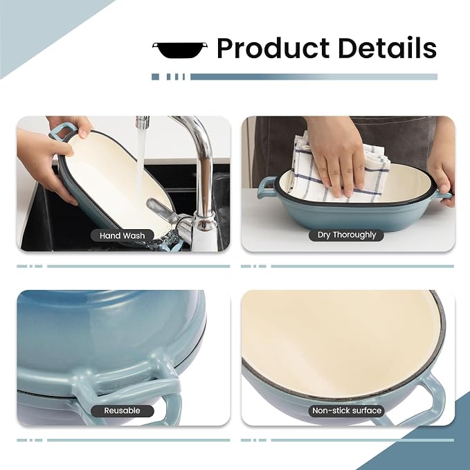 Enameled Cast Iron Dutch Oven for Sourdough Bread Baking, 9 x 5-4/5 Inch Oval - Image 4