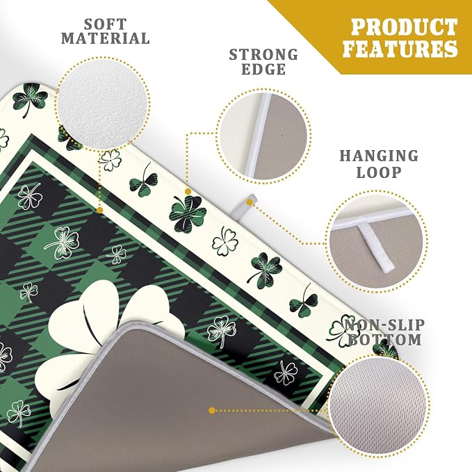 Giwawa Patrick Clovers Dish Drying Mat 18"x24" Lucky Shamrock Spring Leaf Dish - Image 4