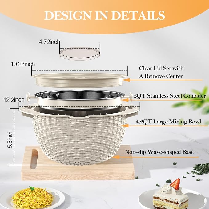 4-1 Colander with Bowl Set, Food Strainers and Colanders, Fruit Washing Bowl - Image 7