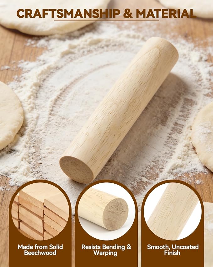 6 Inch Small Wooden Rolling Pin, Wooden Rolling Pin Set - Image 3
