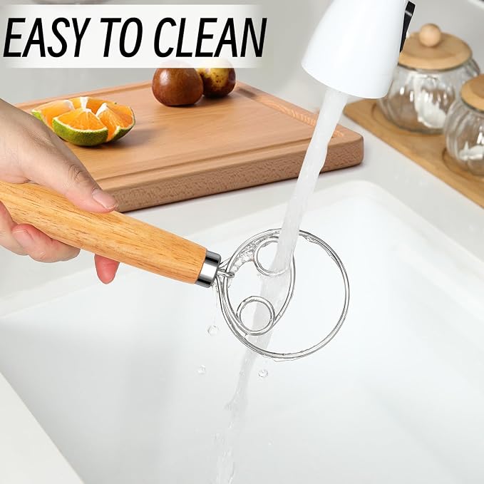 Danish Dough Whisk Stainless Steel Wooden Handle - Image 5