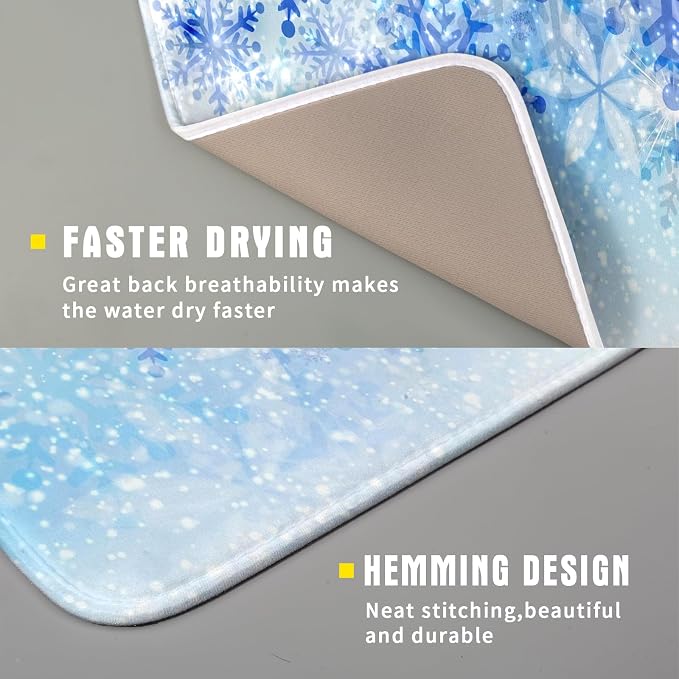 Giwawa 16"x18" Winter Blue Snowflakes Dish Drying Mat Christmas Snow Falling - Image 3