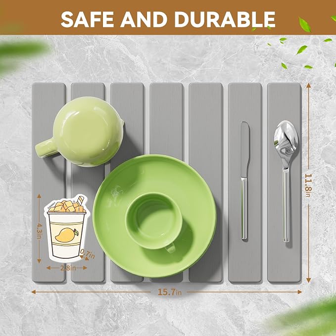 Stone Dish Drying Mat for Kitchen Counter, 15.5''x11.8'' Foldable Quick Dry - Image 5