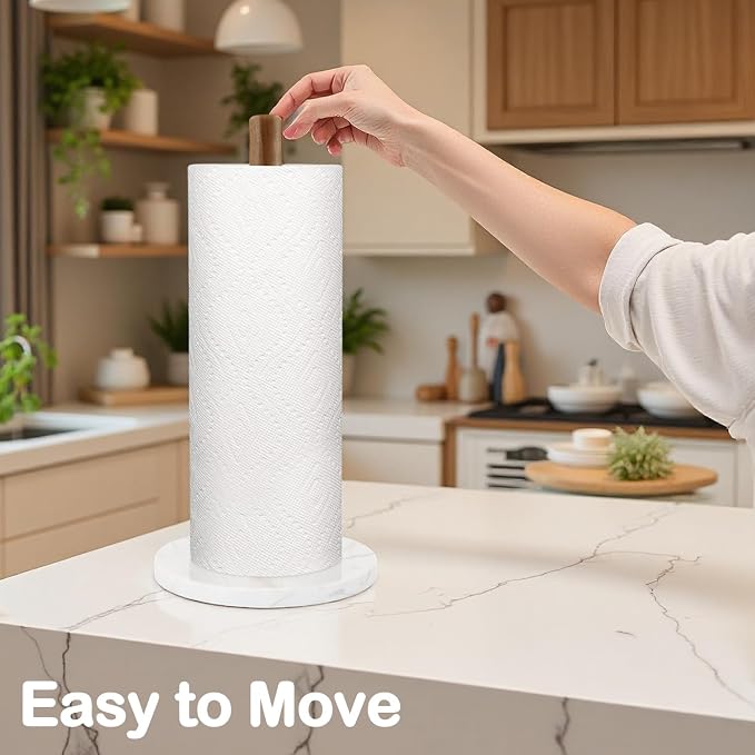 Buruis Wood Paper Towel Holder, Marble Base Modern Decorative Countertop - Image 5