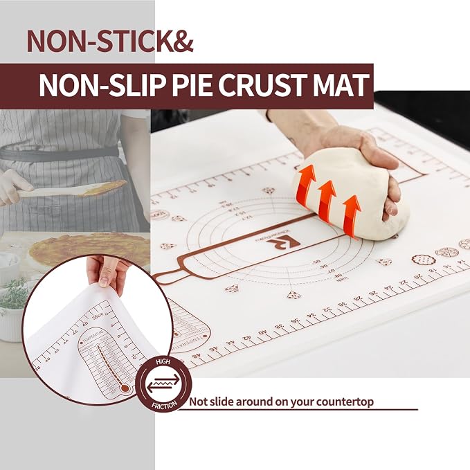 Silicone Baking Mat 20"L x 28"W, Extra Thick Dough Rolling Pad - Image 2