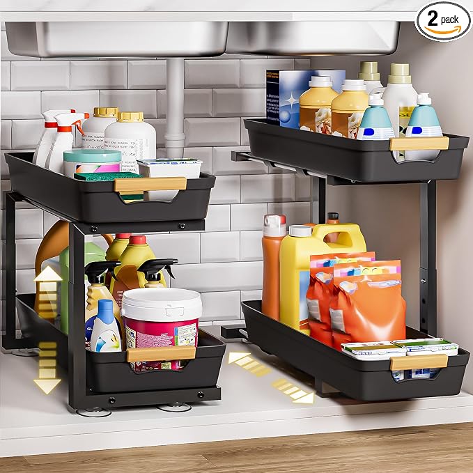 Homde 2-Tier Under Sink Organizer: 2pcs Set Adjustable Pull Out Drawer by Homde