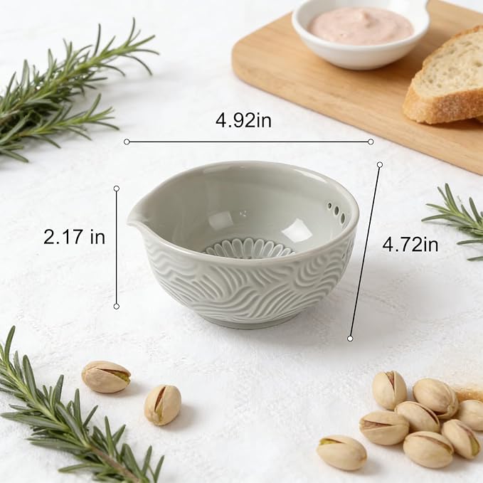 Ceramic Grater Bowl with Herb Stripper, 3 in 1 Handmade Ginger Grater Bowl - Image 7