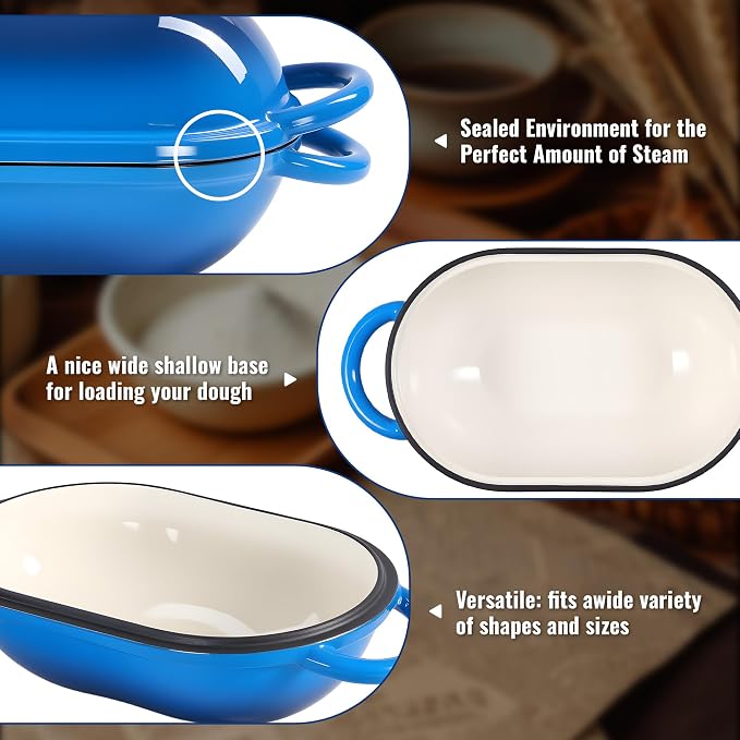 2 QT Oval Dutch Oven for Bread Baking, Enamelled Cast Iron Bread Oven for - Image 6