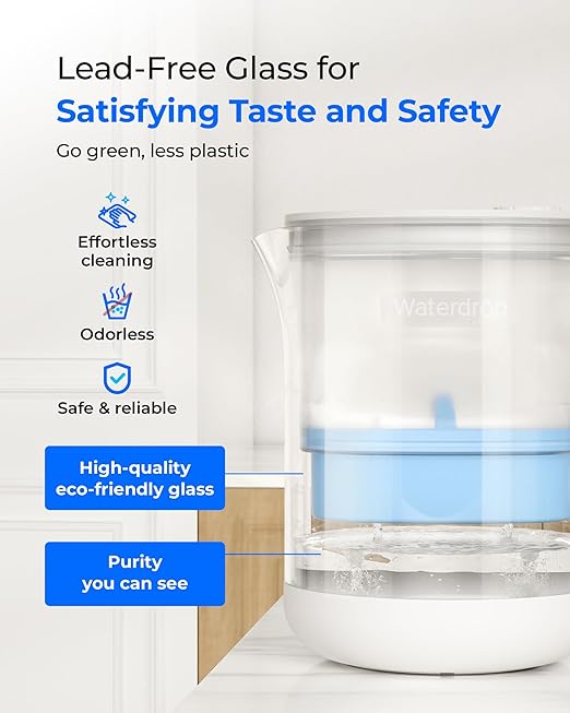 Waterdrop PT-72C-A Glass Alkaline Water Filter Pitcher, Eco-Friendly, Enhances - Image 4