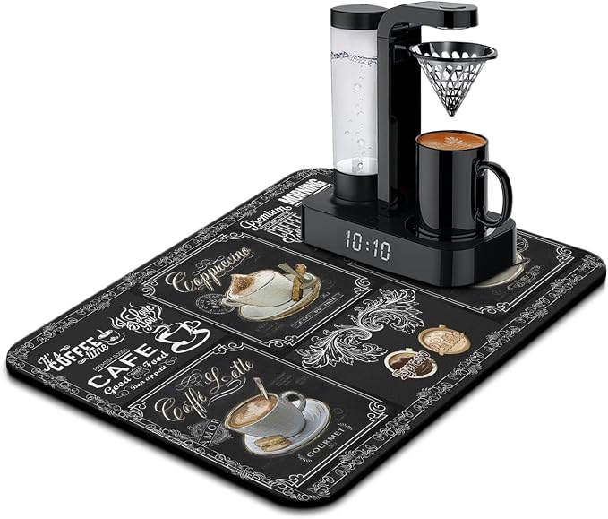 Coffee Bar Mat Accessories for Countertop Super Absorbent Anti-Slip Silicone by Kuyig+Home