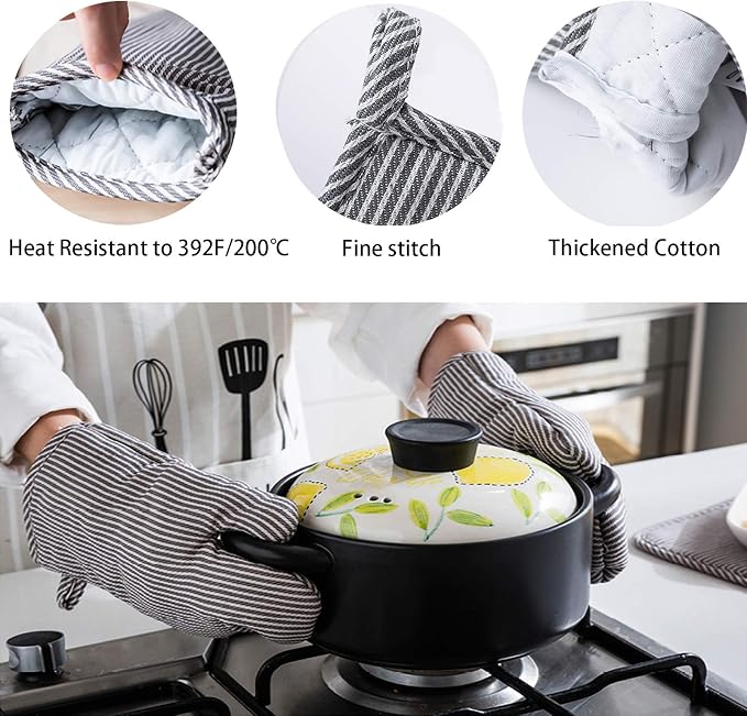 4Pcs Oven Mitts and Pot Holders, Heat Resistant Oven Mitts Set - Image 4