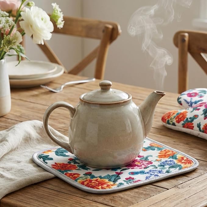 Floral Oven Mitts and Pot Holders Sets 2 Pcs, Canvas Heat Resistant Kitchen - Image 6