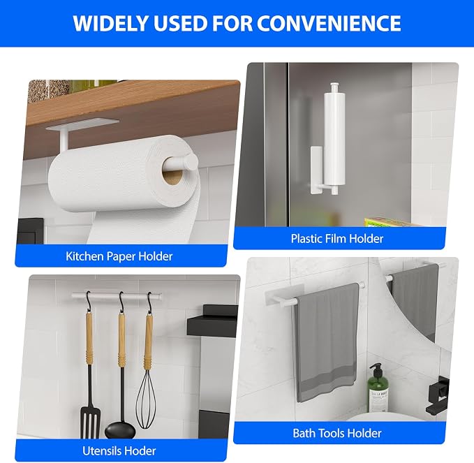 Paper Towel Holder Under Cabinet, Self-Adhesive, No Drilling, Stainless Steel - Image 3