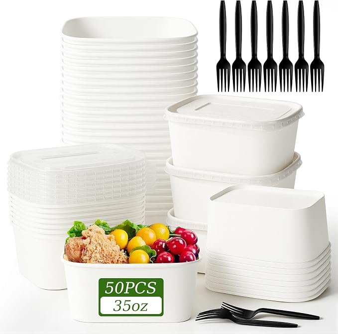 DI QIU REN 50-Pack 35oz Disposable Meal Prep Containers by DIQIUREN