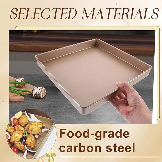 11 Inch Square Cake Pan, 2 Inch Deep Baking Pan Nonstick Cookie Sheet Brownie - Image 4
