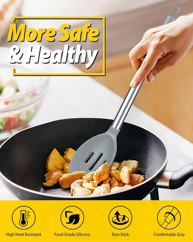 Pack of 2 Large Silicone Cooking Spoons, Non Stick Solid Basting Spoon - Image 5