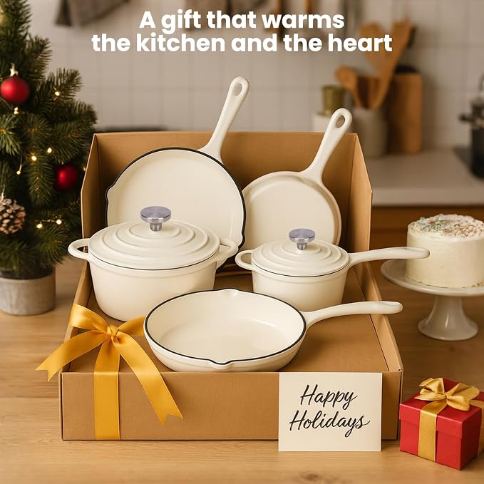 QuliMetal Enameled Cast Iron Cookware Set, 5-Piece Pots and Pans Set - Image 7