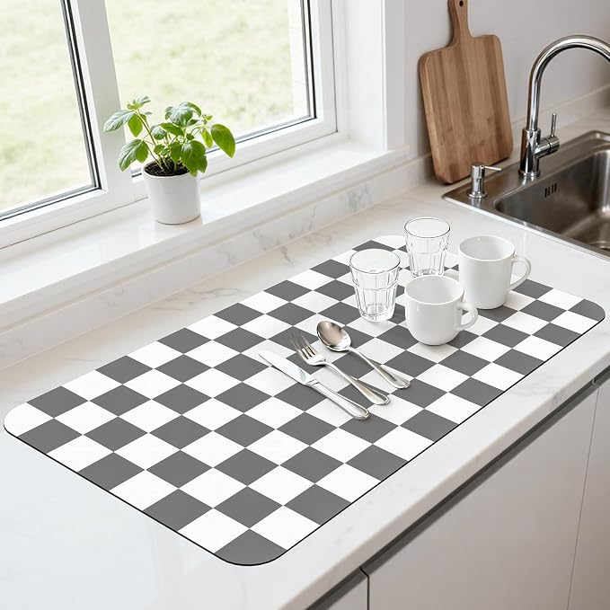 17" x 32" Checkered Dish Drying Mat by Unknown