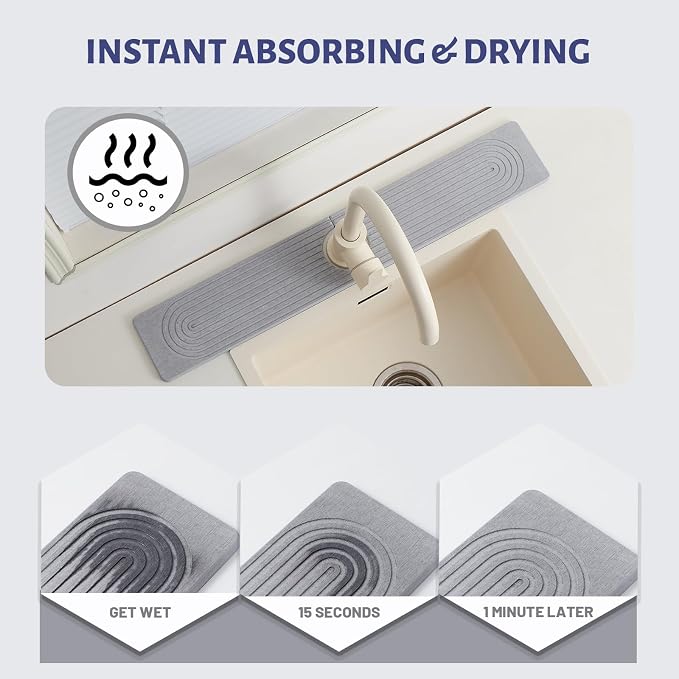 Stone Faucet Mat for Kitchen Sink, Faucet Mat Fast Drying Diatomite, Sink - Image 3
