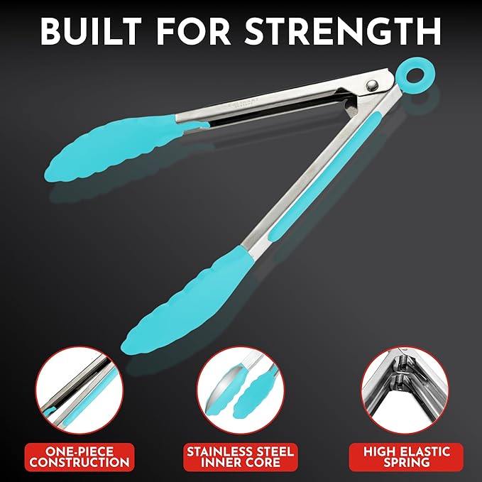 Kitchen Tongs with Silicone Tips Set of 3 Heat Resistant Tongs - Image 4