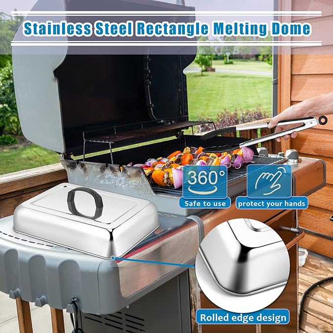 2PCS Rectangular Basting Cover, HaSteeL Stainless Steel Cheese Melting Dome - Image 4