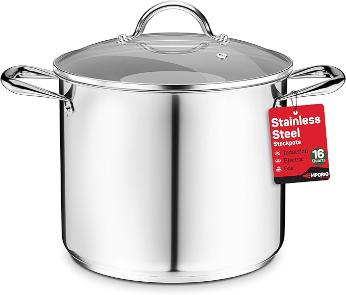 Stainless Steel Stockpot with Tempered Glass Lid 16 Quart, Durable 18/0 by Unknown