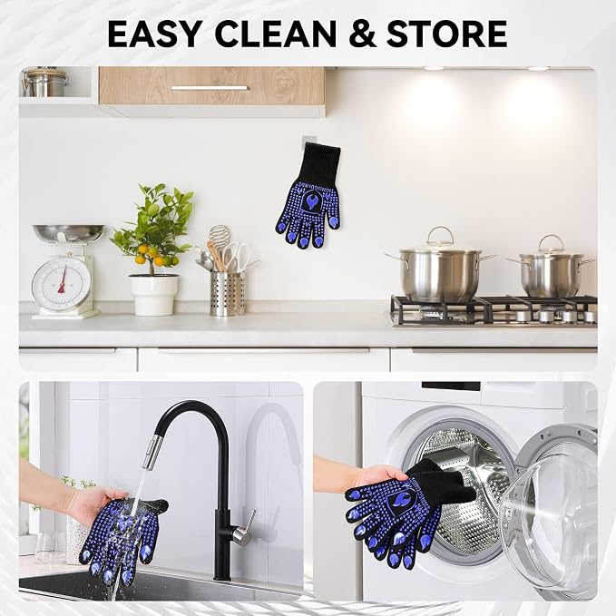 BBQ & Grill Gloves, Oven Gloves, 1472°F Silicone Oven Mitts Heat Resistant - Image 7
