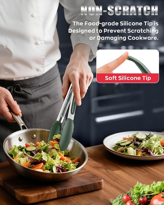 600ºF Heat Resistant Kitchen Tongs, Premium Locking Cooking Tongs - Image 7