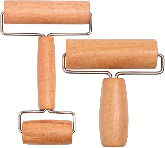 Whaline Wood Pastry Pizza Roller 2 Pieces Non Stick Wooden Rolling Pin by Whaline