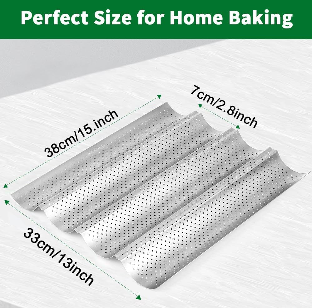 AMAGABELI 2 Pack Baguette Bread Pan 15" x 13" Nonstick Perforated