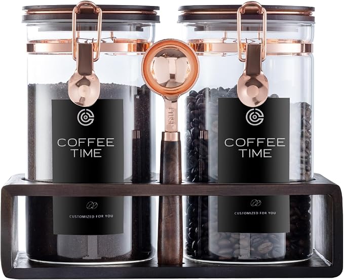 Glass Coffee Canister Set with Wooden Shelf, 2 Pack 45oz Airtight Food Storage - Image 2