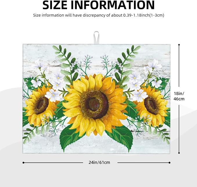 Sunflowers Dish Drying Mat XL Microfiber Kitchen Drying Mat Large Green Dish - Image 2