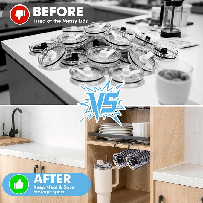2 Pack Tumbler Lid Organizer, Under Cabinet Cup Lid Holder - Image 6